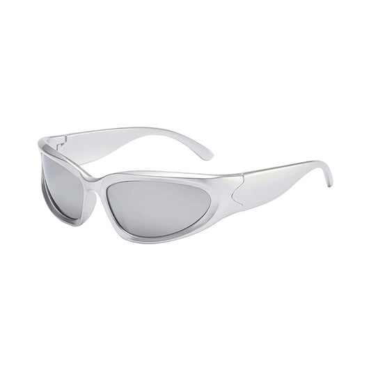 Futuristic Series Y2K Wraparound Sunglasses - Silver Frame Silver Mirrored Lenses