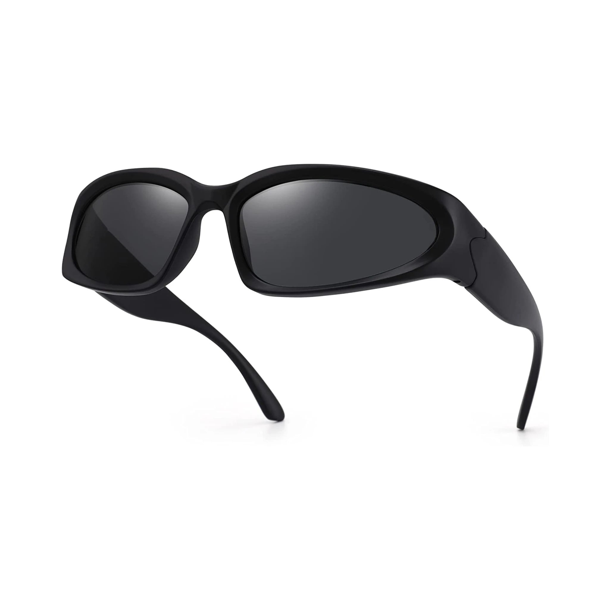 Futuristic Series Y2K Wraparound Sunglasses - Black Frame Grey Lenses Futuristic Series Y2K Wraparound Sunglasses - Black Frame Grey Lenses