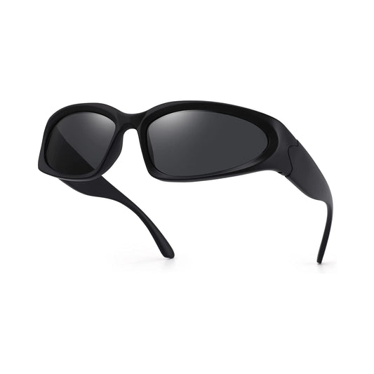 Futuristic Series Y2K Wraparound Sunglasses - Black Frame Grey Lenses