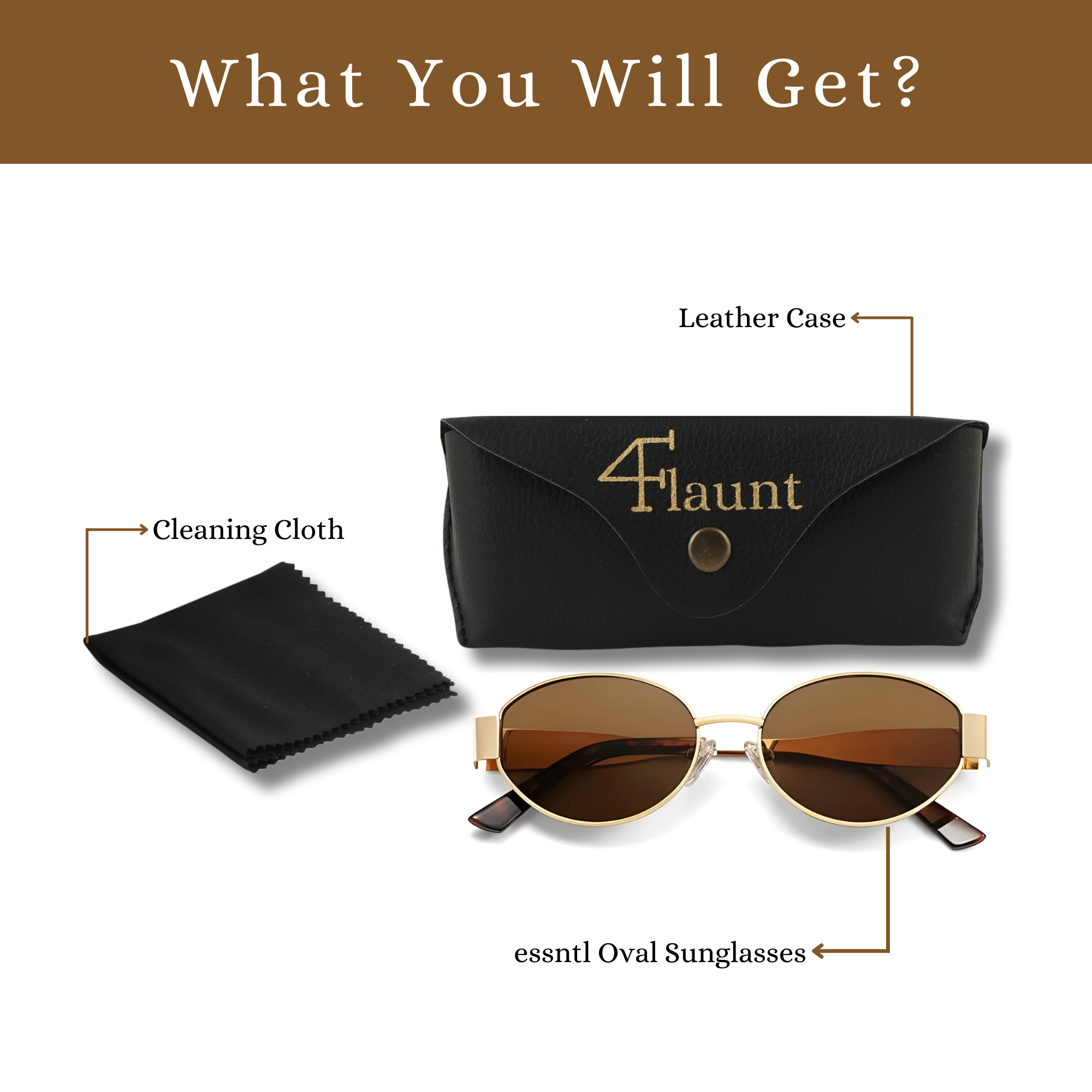 essntl Series Retro Oval Sunglasses For Women & Men - Gold Frame Brown Lenses essntl Series Retro Oval Sunglasses For Women & Men - Gold Frame Brown Lenses