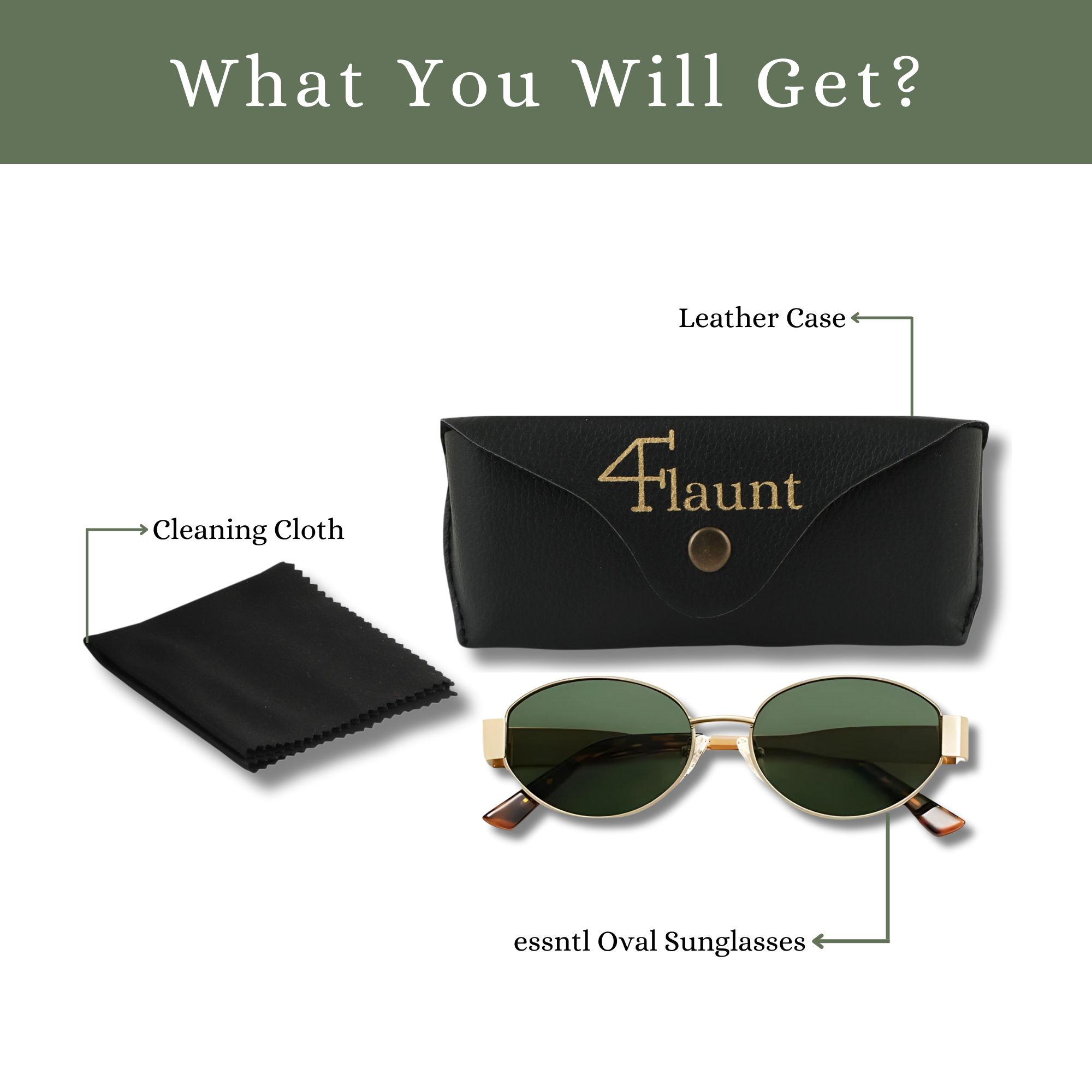essntl Series Retro Oval Sunglasses For Women & Men - Gold Green essntl Series Retro Oval Sunglasses For Women & Men - Gold Green