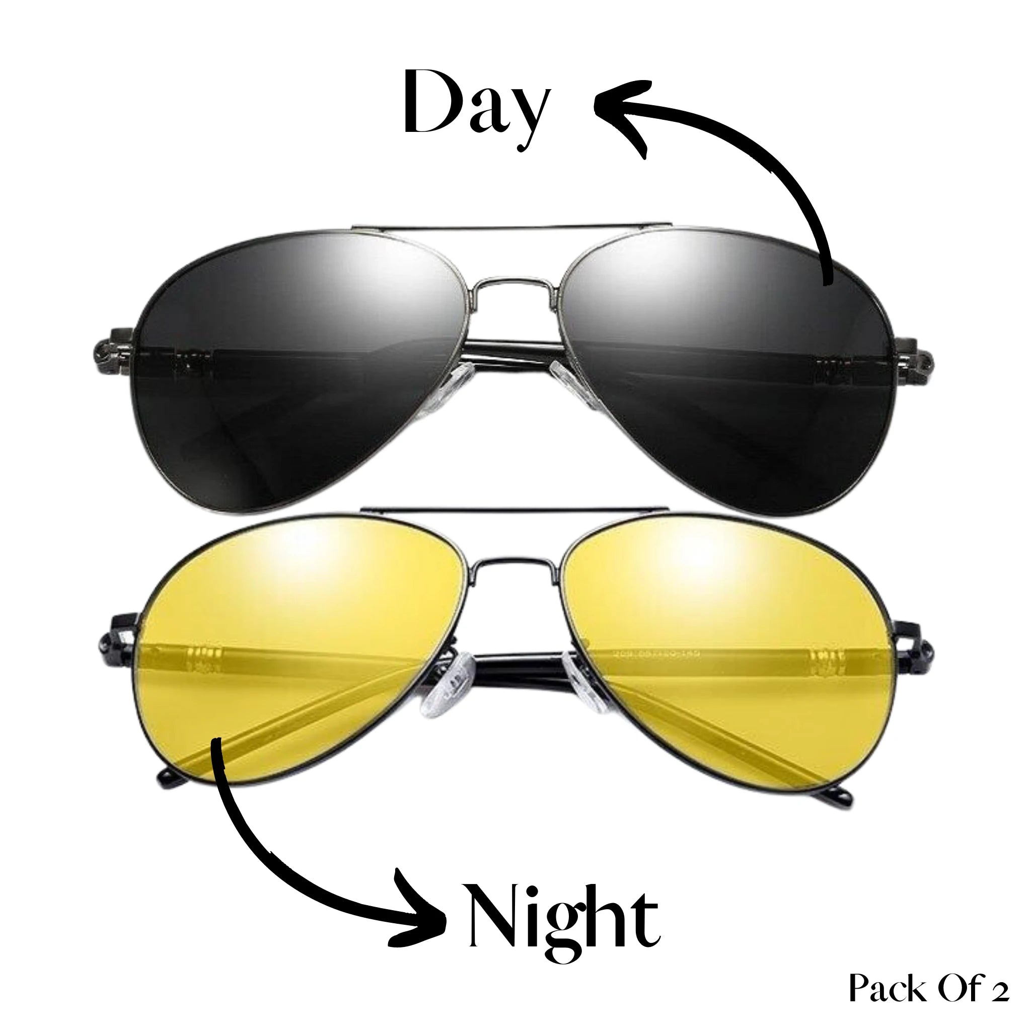 PoshPilot Klassic Series Day & Night Driving Aviator Sunglasses For Men & Women - Black & Yellow PoshPilot Klassic Series Day & Night Driving Aviator Sunglasses For Men & Women - Black & Yellow