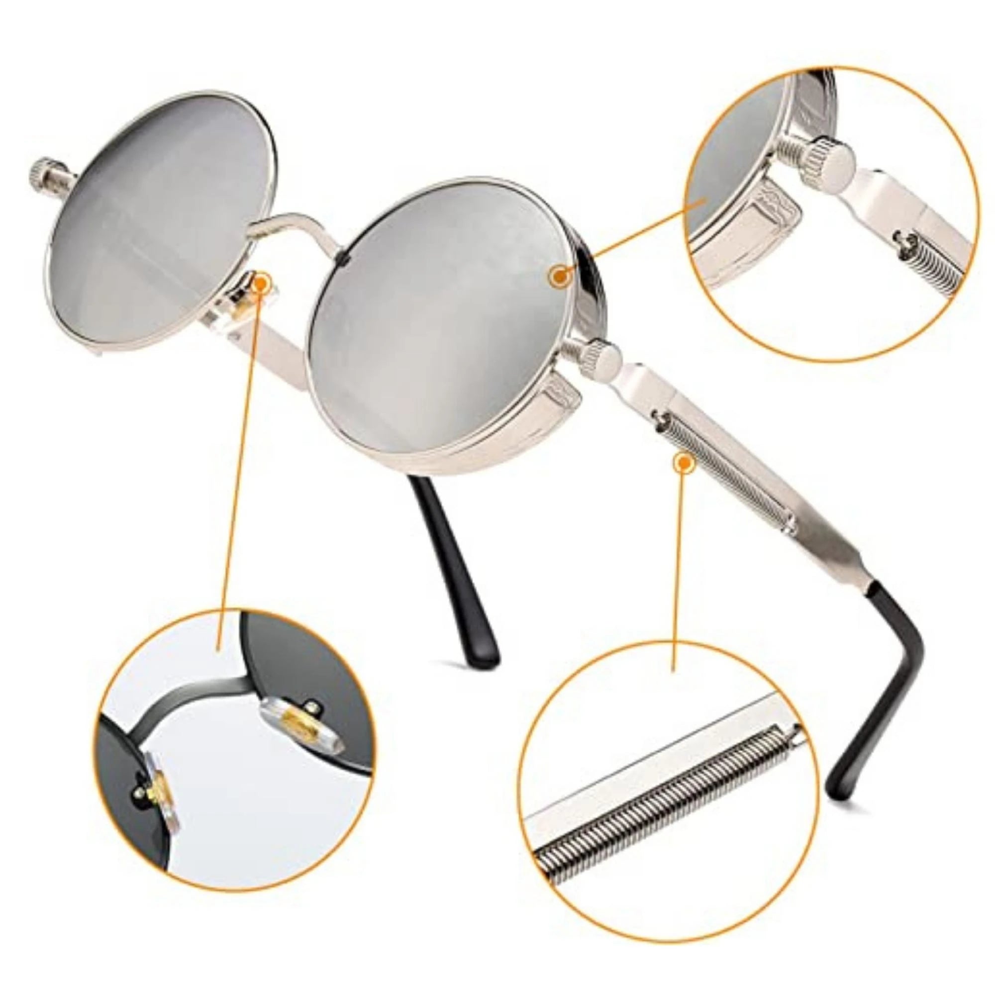DISC Series Round Steampunk Sunglasses - Silver Frame Silver Mirrored Lens DISC Series Round Steampunk Sunglasses - Silver Frame Silver Mirrored Lens