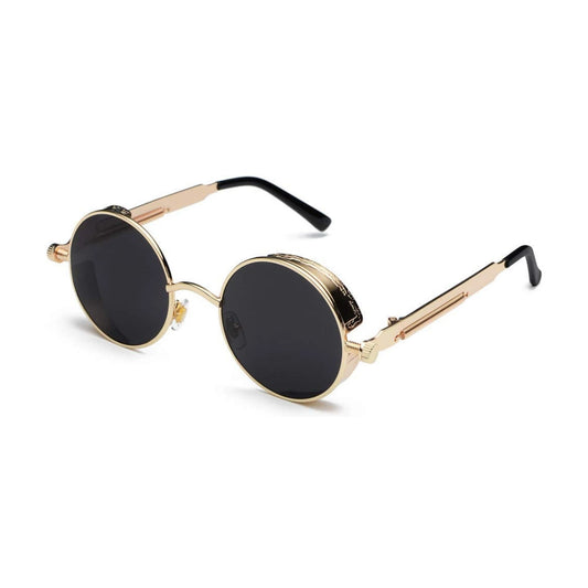DISC Series Round Steampunk Sunglasses - Gold Black