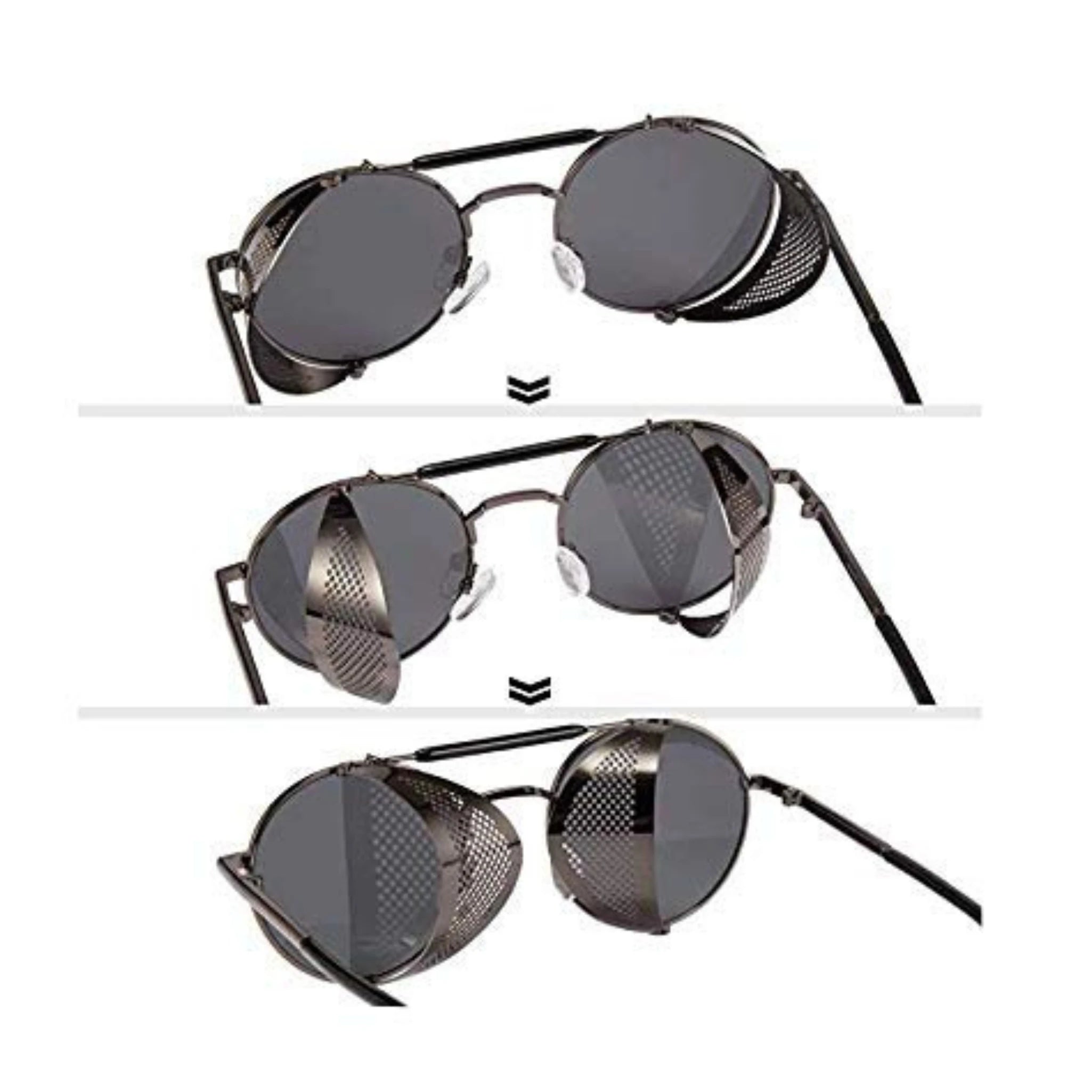 DISC Series Steampunk Side Shield Round Sunglasses - Black DISC Series Steampunk Side Shield Round Sunglasses - Black