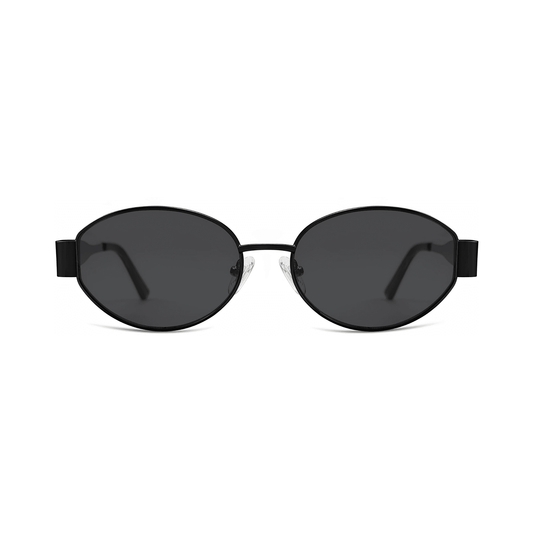 essntl Series Retro Oval Sunglasses For Women & Men - Matte Black Frame Grey Lenses