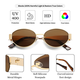 essntl Series Retro Oval Sunglasses For Women & Men - Gold Frame Brown Lenses essntl Series Retro Oval Sunglasses For Women & Men - Gold Frame Brown Lenses