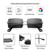 HautRim Series Rimless Rectangle Y2K Sunglasses For Men & Women Gold Black HautRim Series Rimless Rectangle Y2K Sunglasses For Men & Women Gold Black