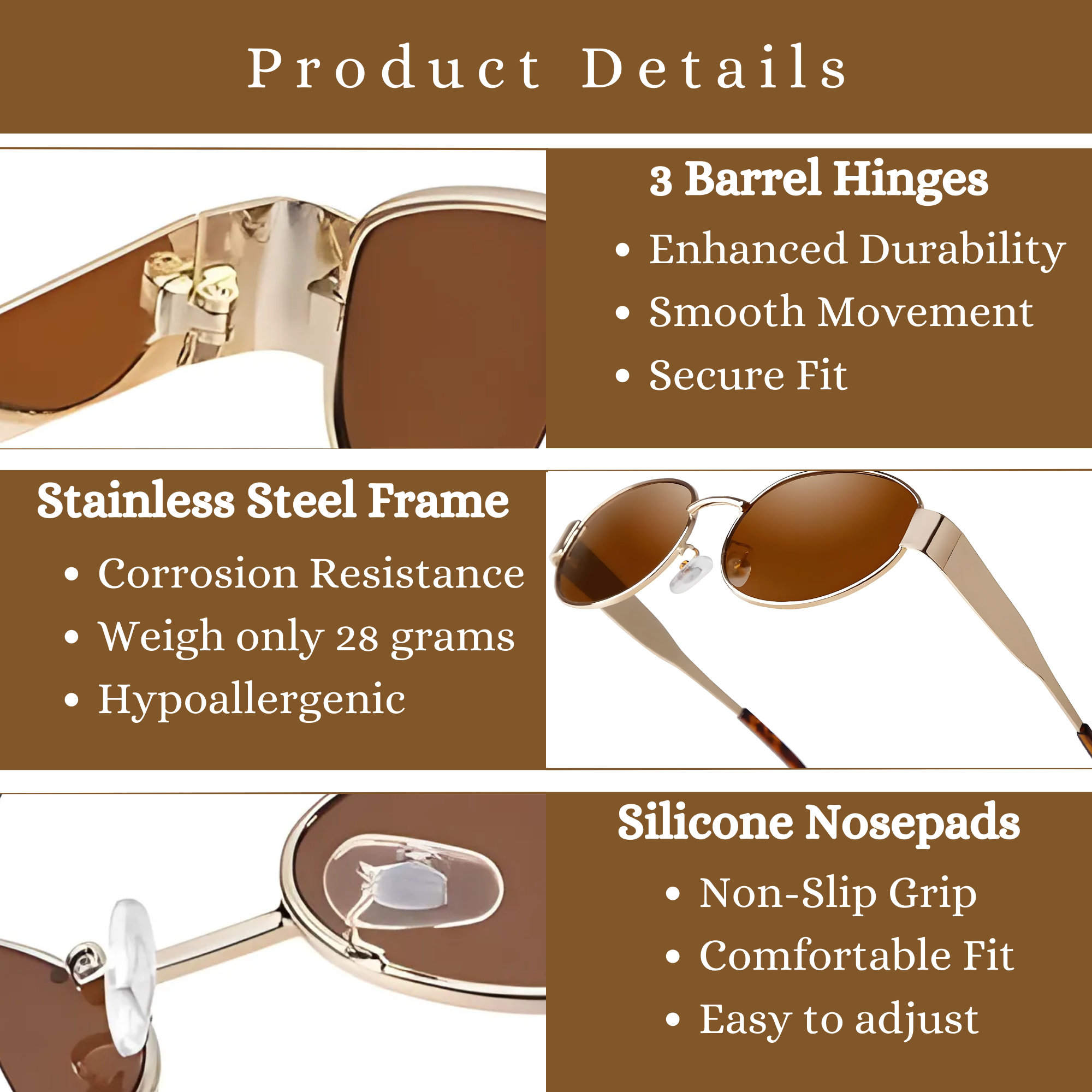 essntl Series Retro Oval Sunglasses For Women & Men - Gold Frame Brown Lenses essntl Series Retro Oval Sunglasses For Women & Men - Gold Frame Brown Lenses