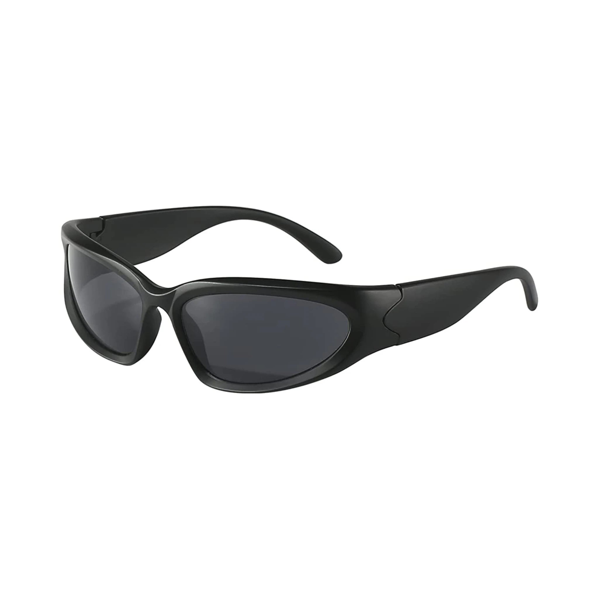 Futuristic Series Y2K Wraparound Sunglasses - Black Frame Grey Lenses Futuristic Series Y2K Wraparound Sunglasses - Black Frame Grey Lenses
