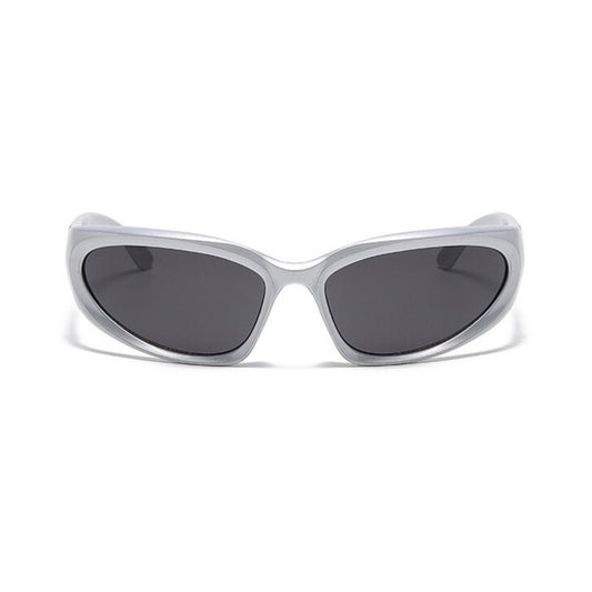 Futuristic Series Y2K Wraparound Sunglasses - Silver Frame Grey Lenses