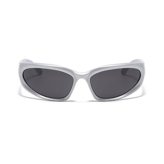 Futuristic Series Y2K Wraparound Sunglasses - Silver Frame Grey Lenses