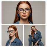 essntl series Retro Vintage 90s Oval Computer Glasses For Women - Green Leopard essntl series Retro Vintage 90s Oval Computer Glasses For Women - Green Leopard