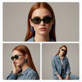 essntl series Retro Vintage 90s Oval Sunglasses For Men & Women - Green Leopard Grey essntl series Retro Vintage 90s Oval Sunglasses For Men & Women - Green Leopard Grey