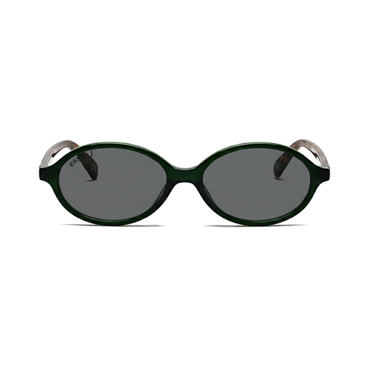 essntl series Retro Vintage 90s Oval Sunglasses For Men & Women - Green Leopard Grey