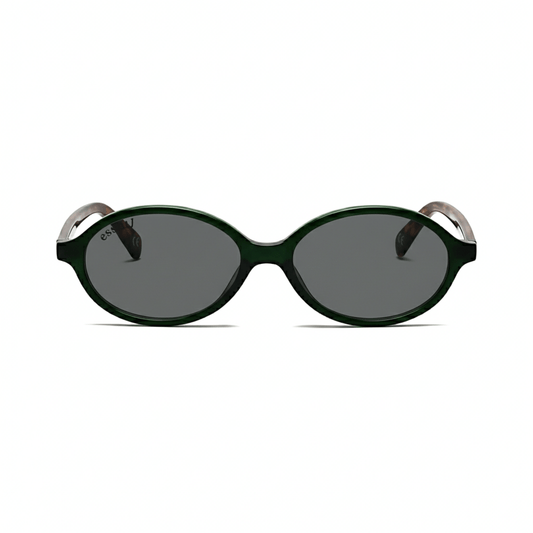 essntl series Retro Vintage 90s Oval Sunglasses For Men & Women - Green Leopard Grey