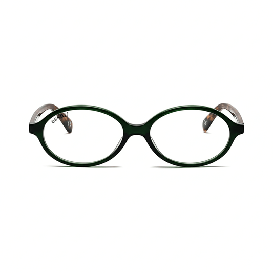 essntl series Retro Vintage 90s Oval Computer Glasses For Women - Green Leopard