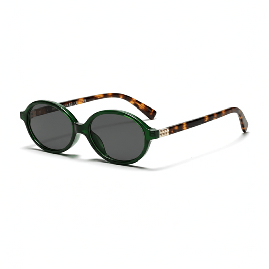 essntl series Retro Vintage 90s Oval Sunglasses For Men & Women - Green Leopard Grey