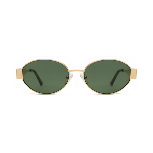 essntl Series Retro Oval Sunglasses For Women & Men - Gold Green