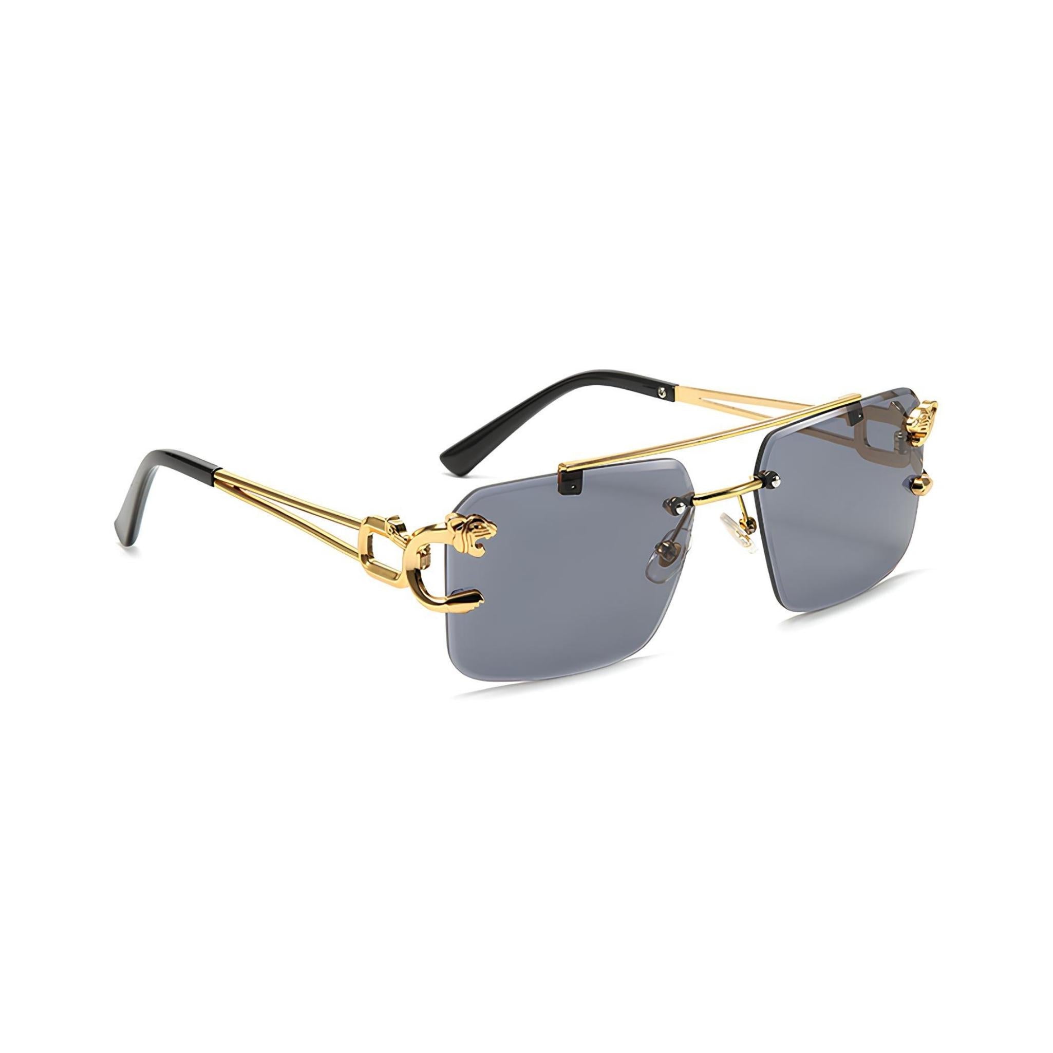 HautRim Series Rimless Square Unisex Sunglasses - Gold Frame Black Lenses HautRim Series Rimless Square Unisex Sunglasses - Gold Frame Black Lenses