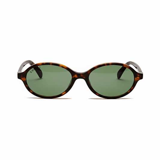 essntl series Retro Vintage 90s Oval Sunglasses For Men & Women - Leopard Green