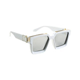 Monster Series UV Protected Square Sunglasses - White Frame Silver Mirrored Lens Monster Series UV Protected Square Sunglasses - White Frame Silver Mirrored Lens