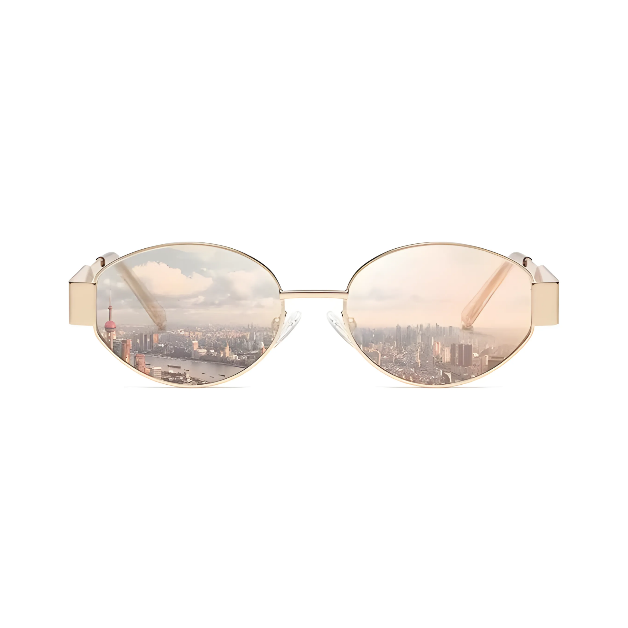 essntl Series Retro Oval Sunglasses For Women & Men - Gold Frame Pink Mirrored essntl Series Retro Oval Sunglasses For Women & Men - Gold Frame Pink Mirrored