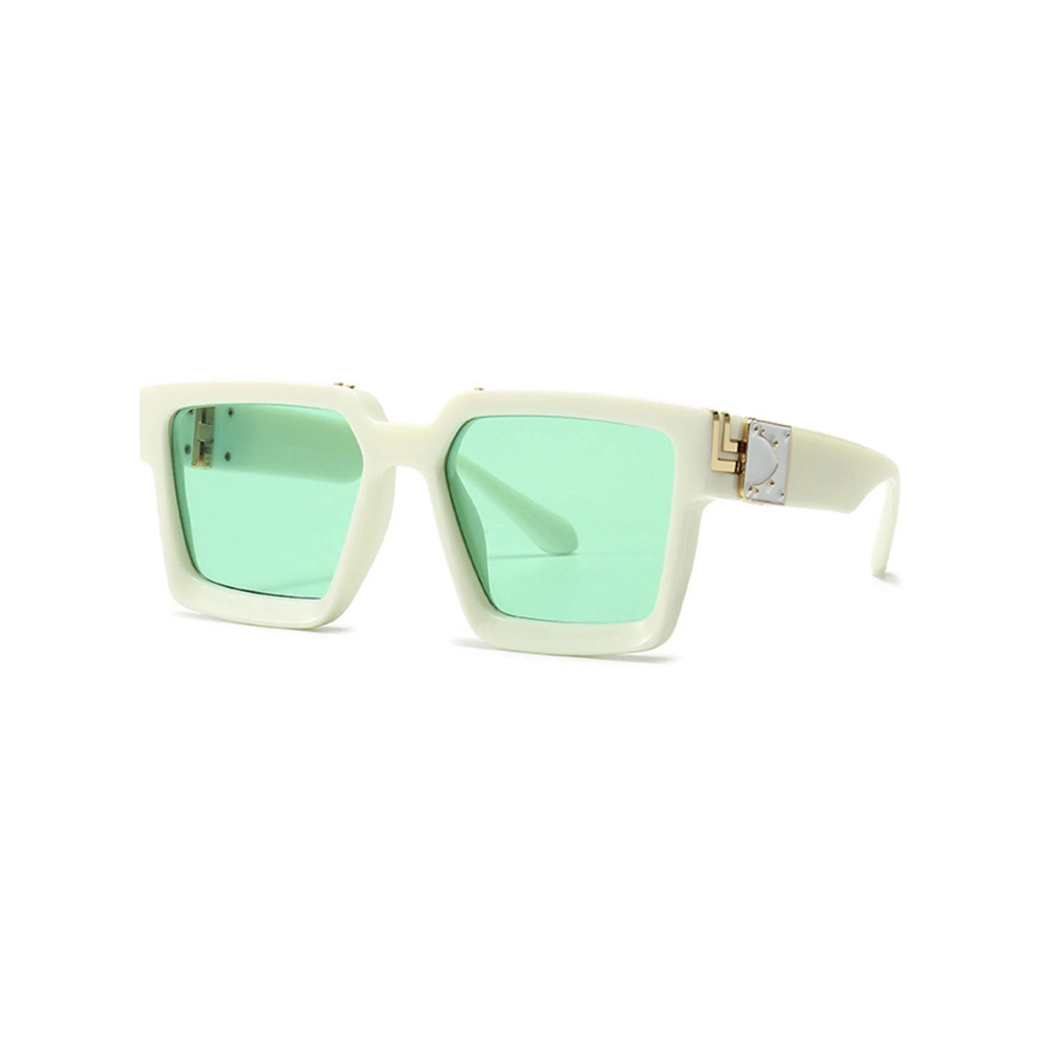 Monster Series UV Protected Square Sunglasses - White Frame Green Lens Monster Series UV Protected Square Sunglasses - White Frame Green Lens
