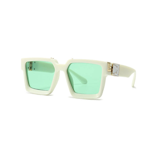 Monster Series UV Protected Square Sunglasses - White Frame Green Lens
