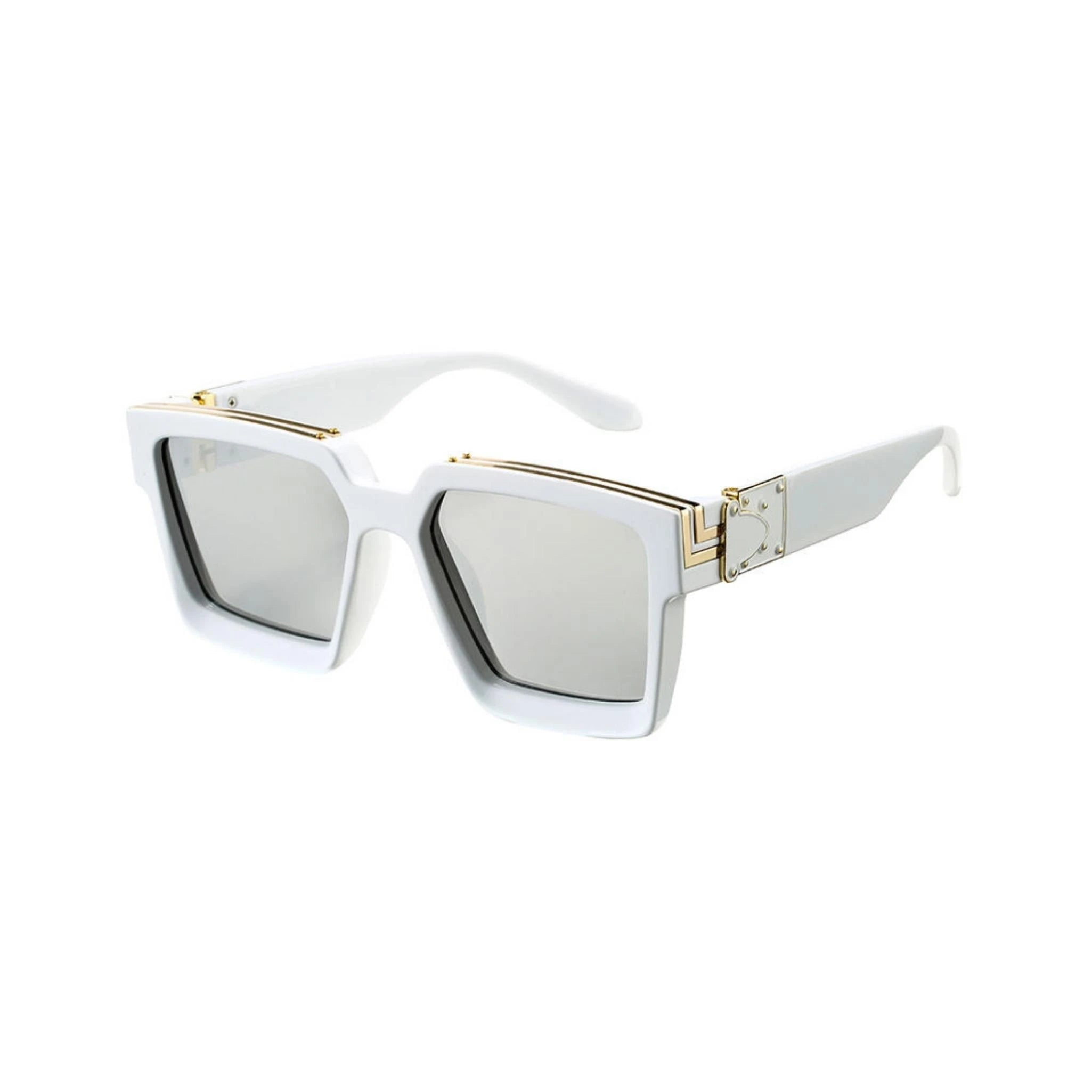 Monster Series UV Protected Square Sunglasses - White Frame Silver Mirrored Lens Monster Series UV Protected Square Sunglasses - White Frame Silver Mirrored Lens