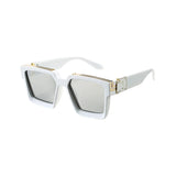 Monster Series UV Protected Square Sunglasses - White Frame Silver Mirrored Lens Monster Series UV Protected Square Sunglasses - White Frame Silver Mirrored Lens