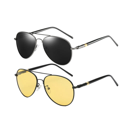 PoshPilot Klassic Series Day & Night Driving Aviator Sunglasses For Men & Women - Black & Yellow