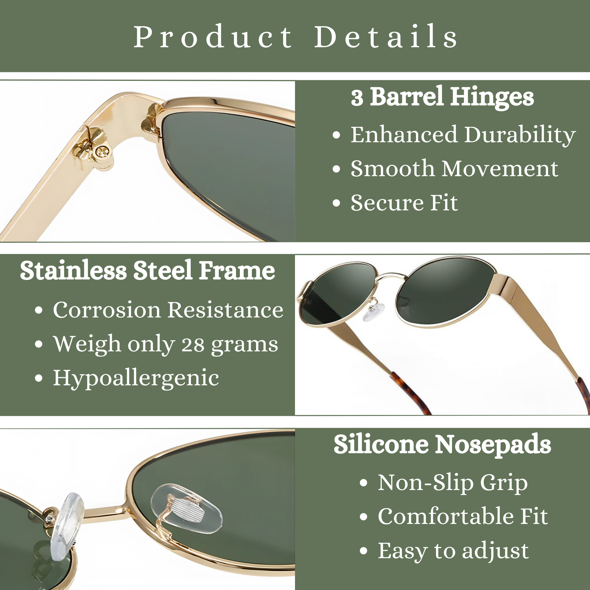 essntl Series Retro Oval Sunglasses For Women & Men - Gold Green essntl Series Retro Oval Sunglasses For Women & Men - Gold Green