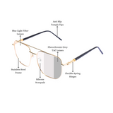 essntl Series Zero Power Blue Light Filter Lenses, Anti Glare Computer Glasses | Photochromic Lenses & 100% UV400 Protected (Gold) essntl Series Zero Power Blue Light Filter Lenses, Anti Glare Computer Glasses | Photochromic Lenses & 100% UV400 Protected (Gold)