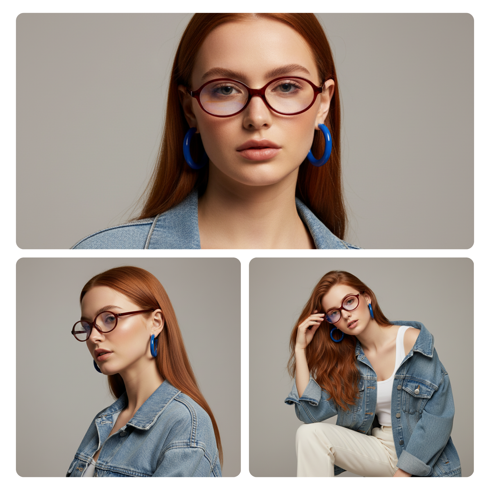 essntl series Retro Vintage 90s Oval Computer Glasses For Women - Wine Red essntl series Retro Vintage 90s Oval Computer Glasses For Women - Wine Red
