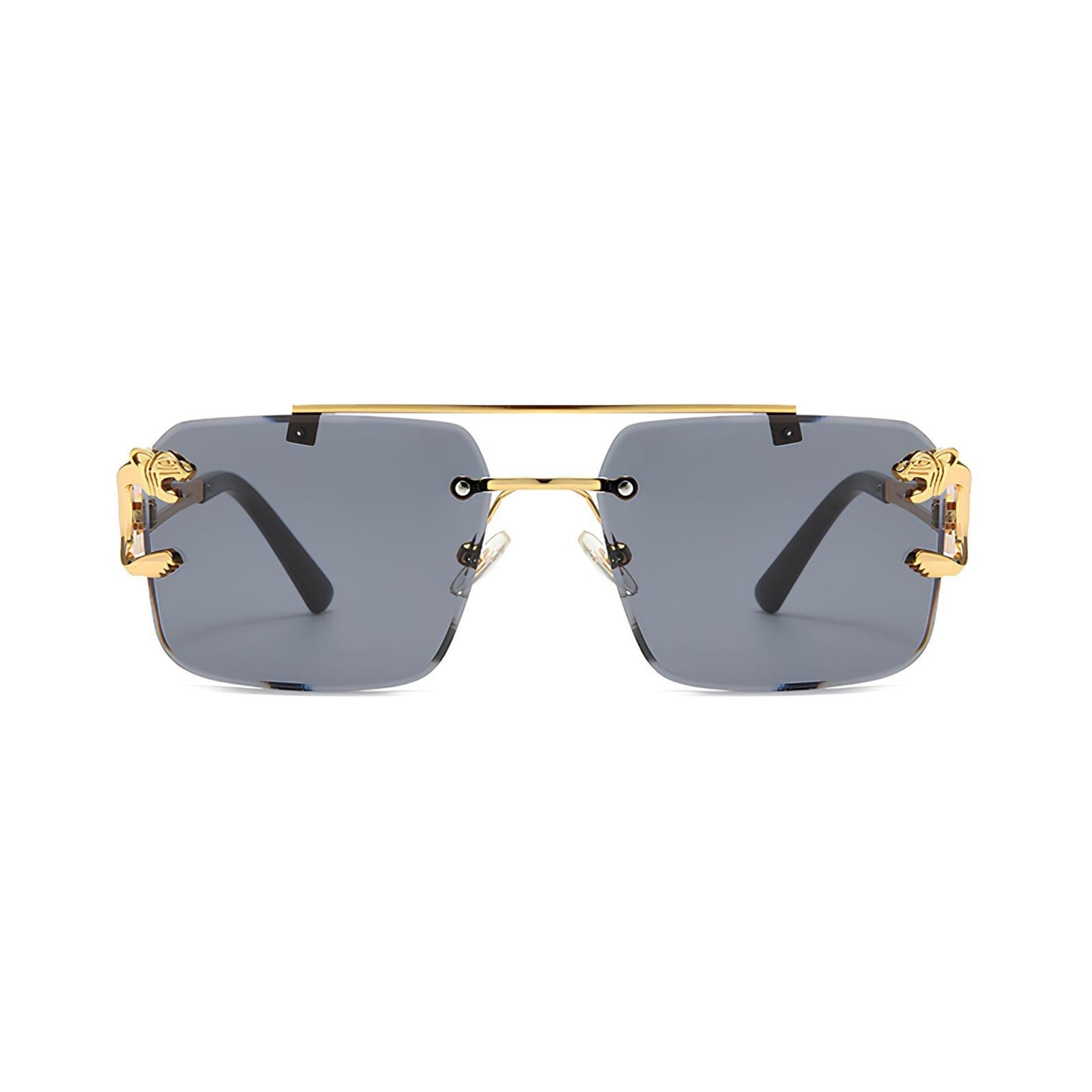 HautRim Series Rimless Square Unisex Sunglasses - Gold Frame Black Lenses HautRim Series Rimless Square Unisex Sunglasses - Gold Frame Black Lenses