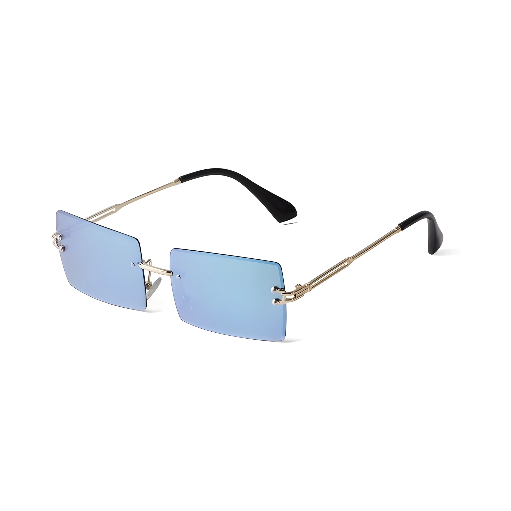 HautRim Series Rimless Rectangle Y2K Sunglasses For Men & Women Gold Blue Mirrored HautRim Series Rimless Rectangle Y2K Sunglasses For Men & Women Gold Blue Mirrored
