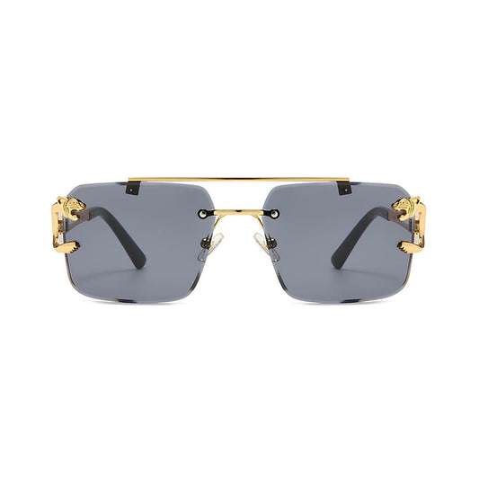 HautRim Series Rimless Square Unisex Sunglasses - Gold Frame Black Lenses