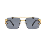 HautRim Series Rimless Square Unisex Sunglasses - Gold Frame Black Lenses HautRim Series Rimless Square Unisex Sunglasses - Gold Frame Black Lenses