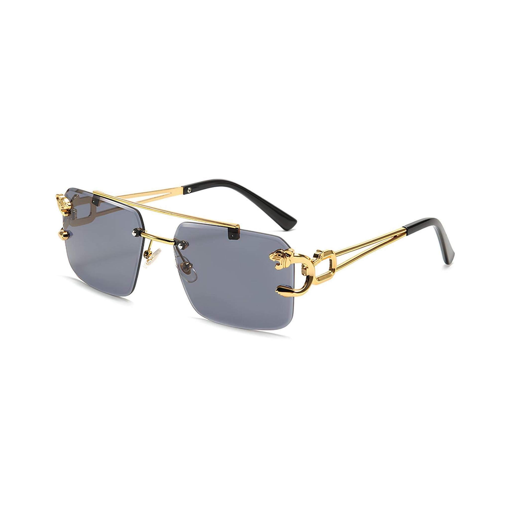 HautRim Series Rimless Square Unisex Sunglasses - Gold Frame Black Lenses HautRim Series Rimless Square Unisex Sunglasses - Gold Frame Black Lenses