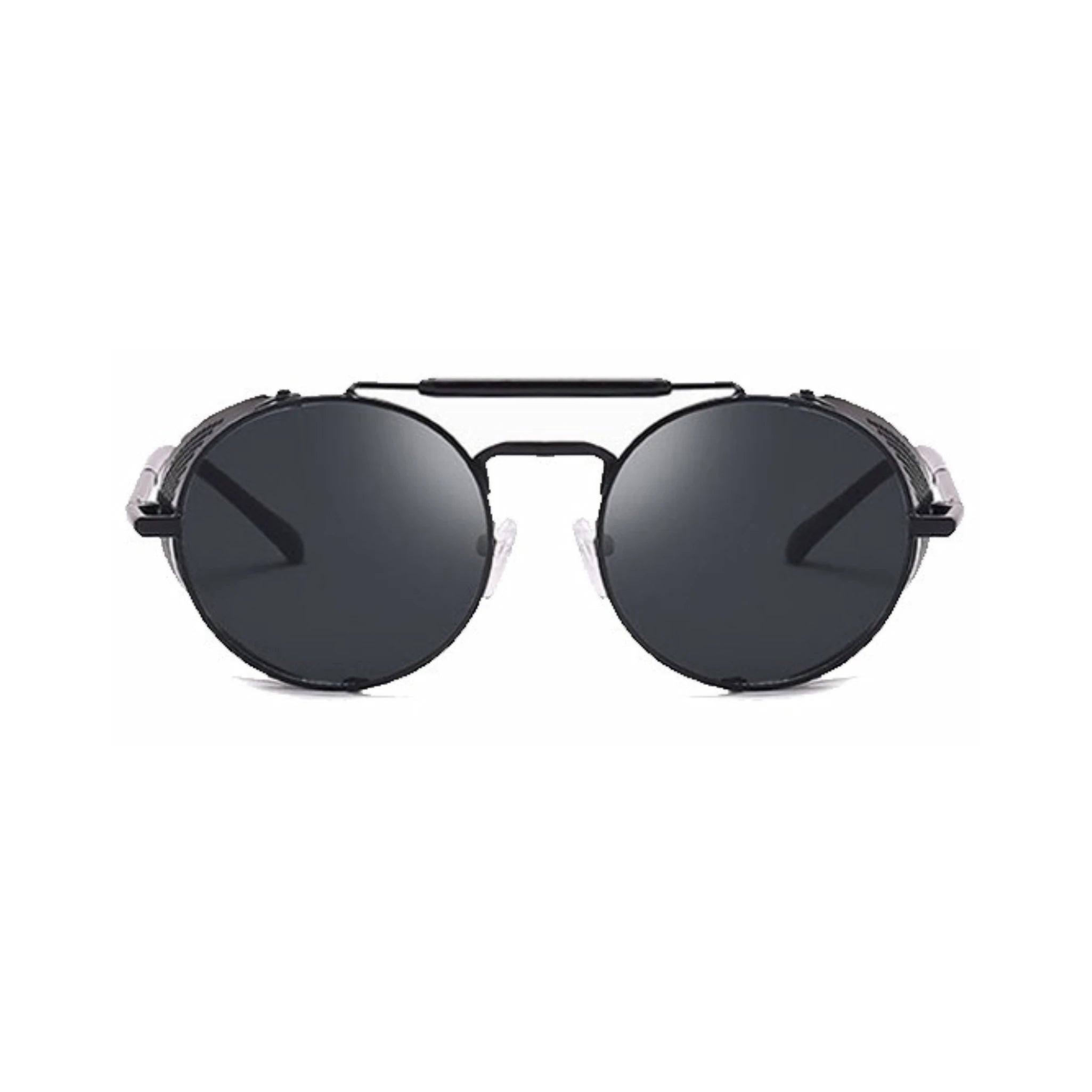 DISC Series Steampunk Side Shield Round Sunglasses - Black DISC Series Steampunk Side Shield Round Sunglasses - Black
