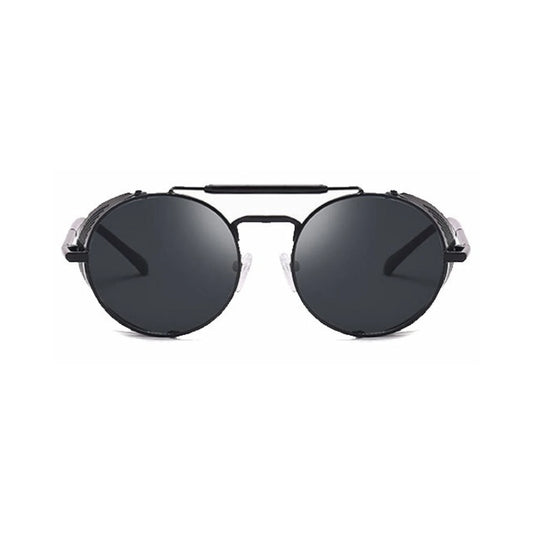 DISC Series Steampunk Side Shield Round Sunglasses - Black