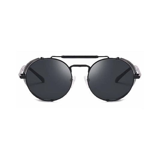 DISC Series Steampunk Side Shield Round Sunglasses - Black