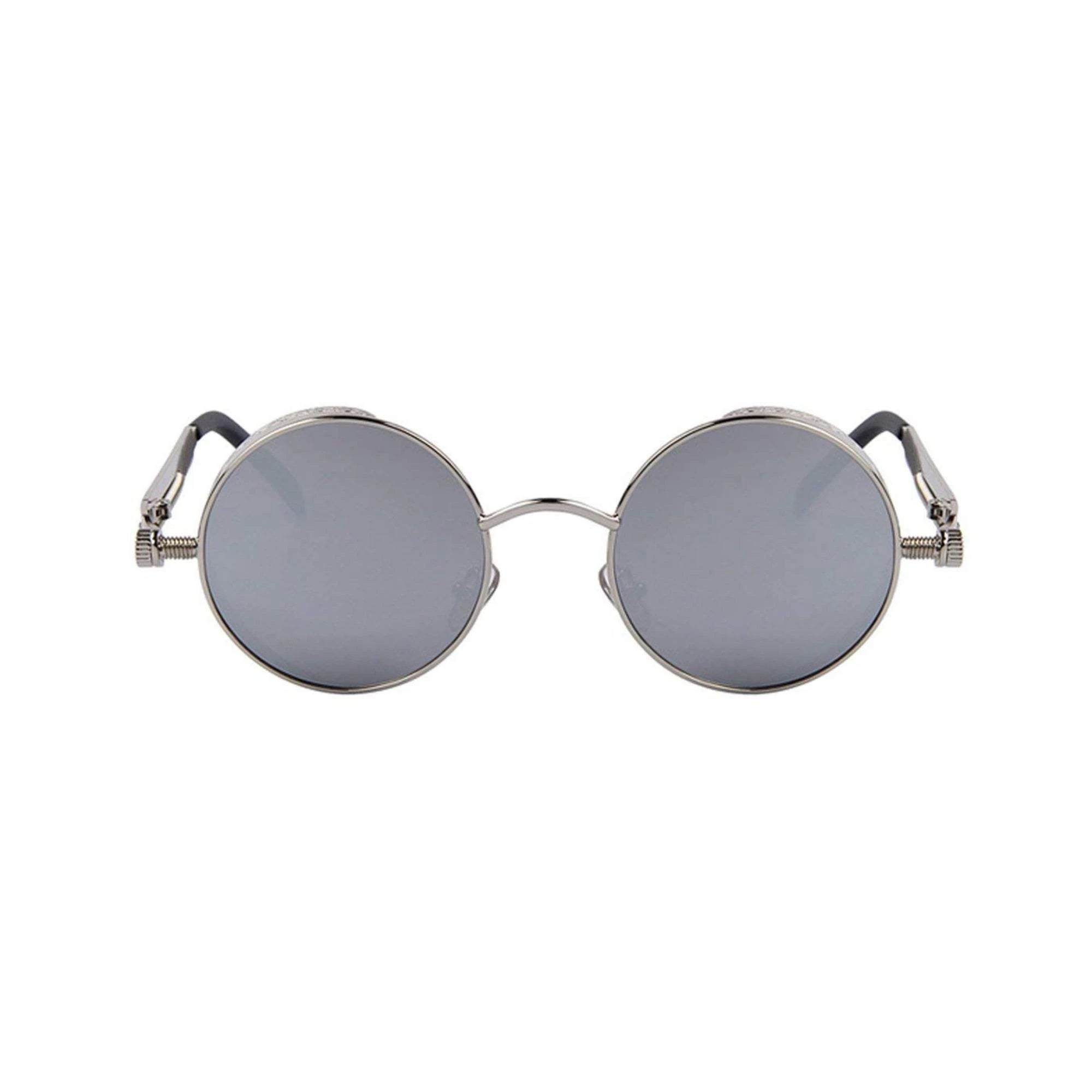 DISC Series Round Steampunk Sunglasses - Silver Frame Silver Mirrored Lens DISC Series Round Steampunk Sunglasses - Silver Frame Silver Mirrored Lens