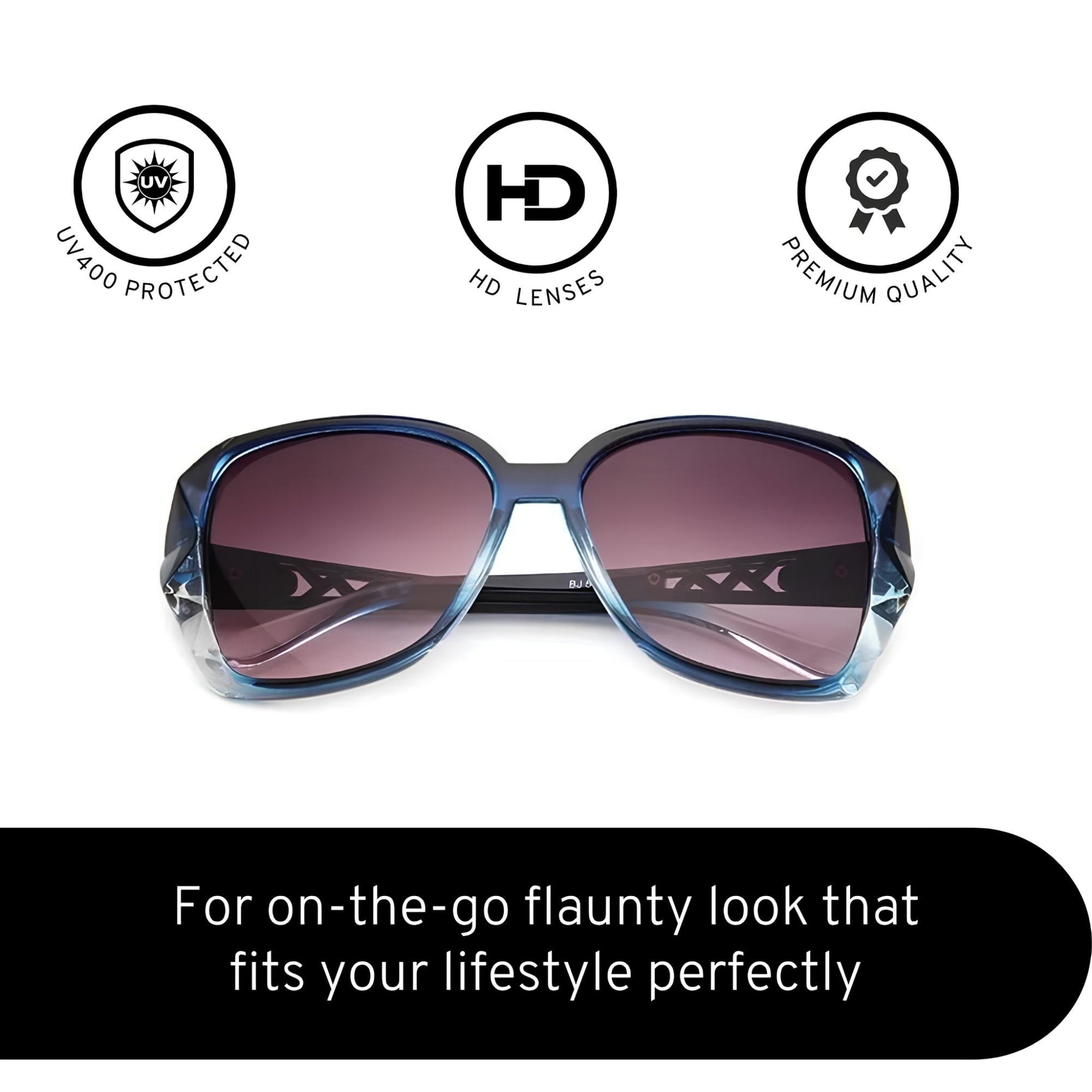 Royal Series Oval Oversized Sunglasses For Women - Blue Royal Series Oval Oversized Sunglasses For Women - Blue