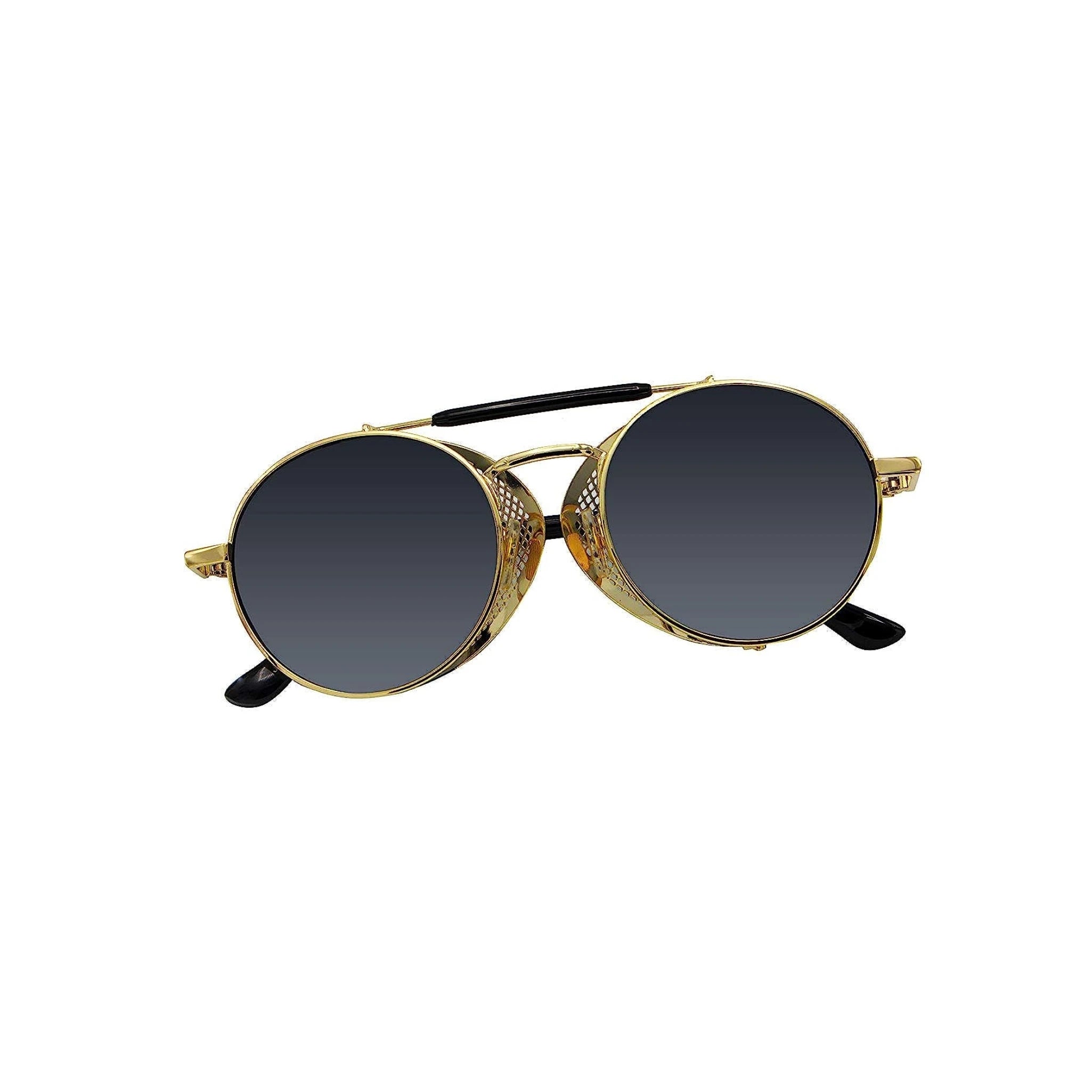 DISC Series Steampunk Side Shield Round Sunglasses - Gold Black DISC Series Steampunk Side Shield Round Sunglasses - Gold Black