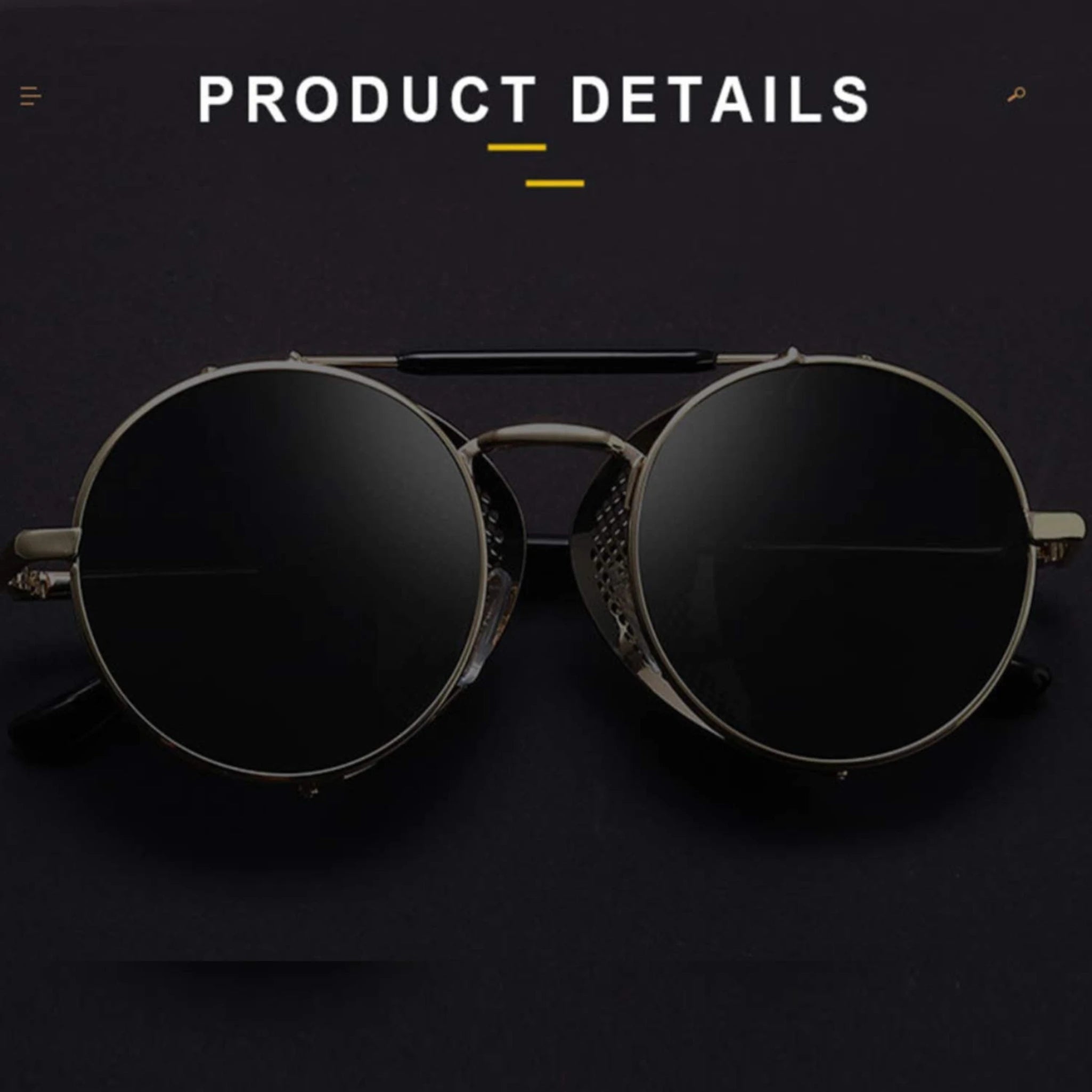DISC Series Steampunk Side Shield Round Sunglasses - Black DISC Series Steampunk Side Shield Round Sunglasses - Black