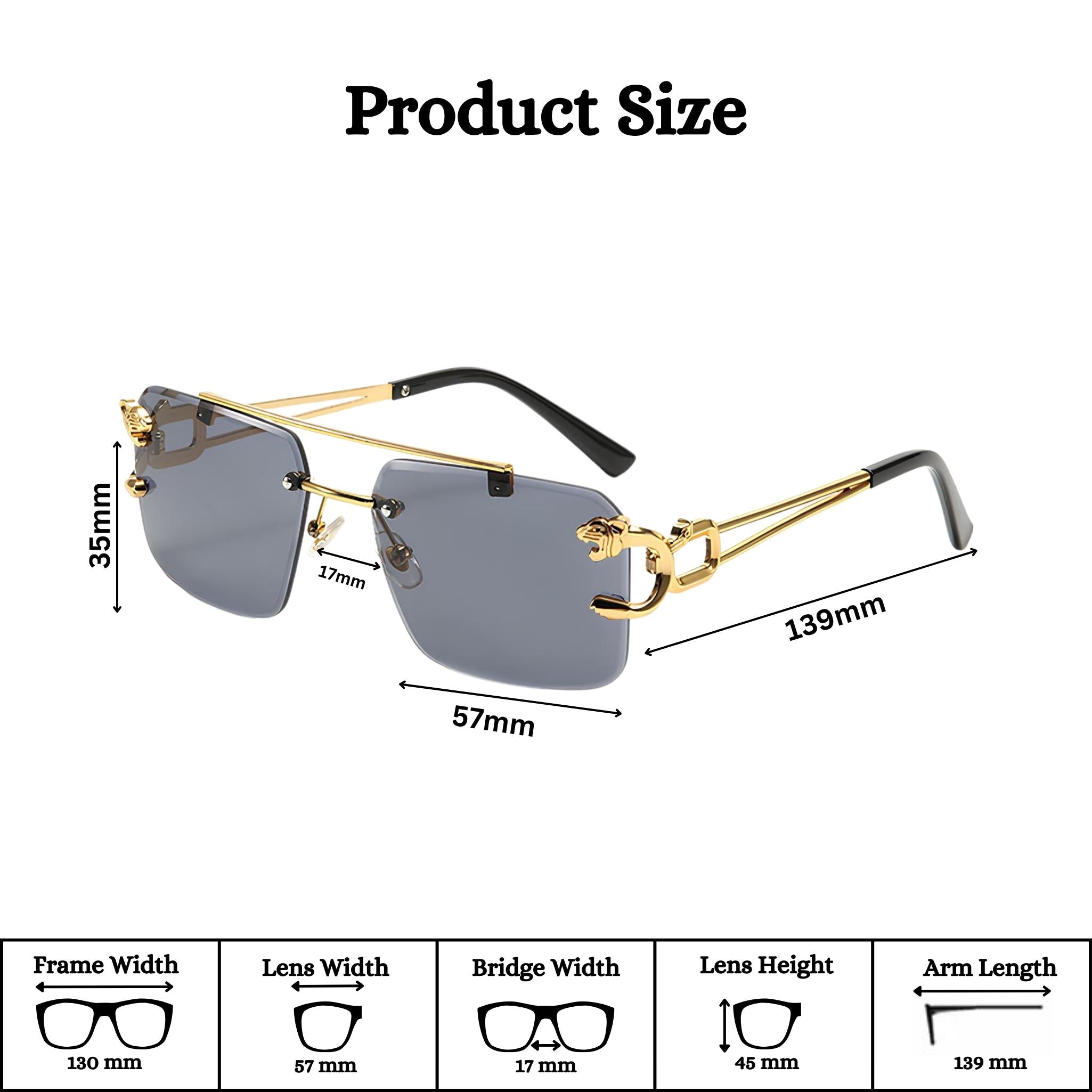 HautRim Series Rimless Square Unisex Sunglasses - Gold Frame Black Lenses HautRim Series Rimless Square Unisex Sunglasses - Gold Frame Black Lenses