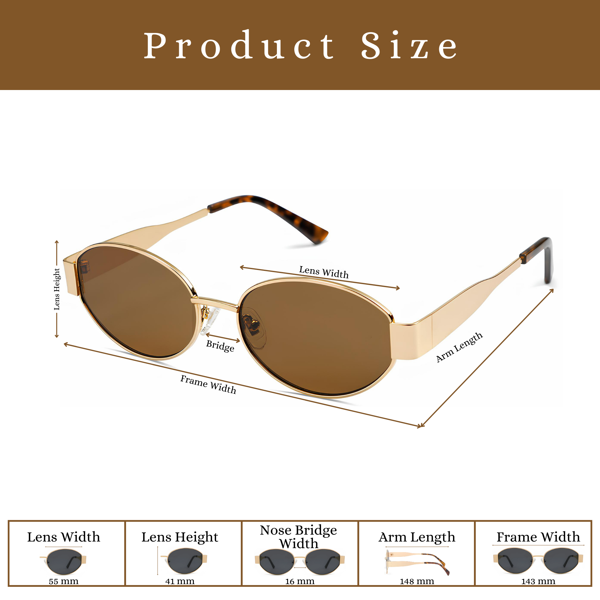 essntl Series Retro Oval Sunglasses For Women & Men - Gold Frame Brown Lenses essntl Series Retro Oval Sunglasses For Women & Men - Gold Frame Brown Lenses