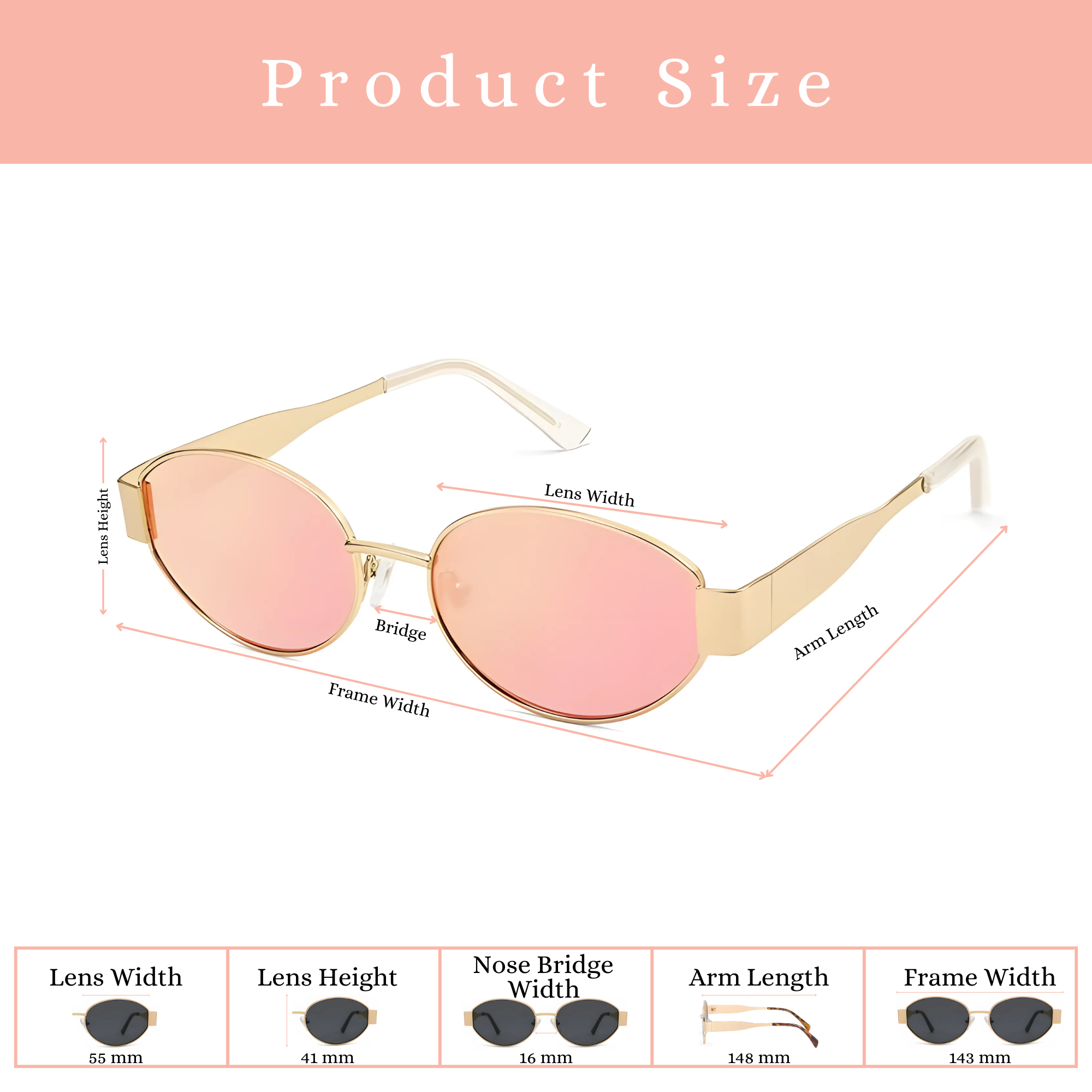 essntl Series Retro Oval Sunglasses For Women & Men - Gold Frame Pink Mirrored essntl Series Retro Oval Sunglasses For Women & Men - Gold Frame Pink Mirrored